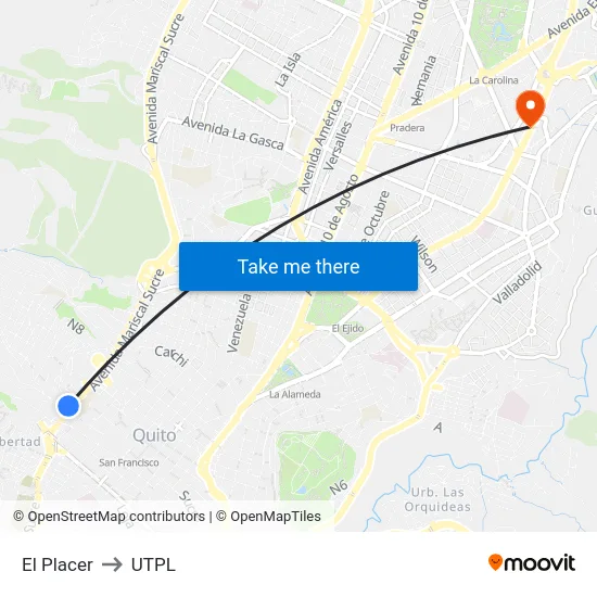 El Placer to UTPL map