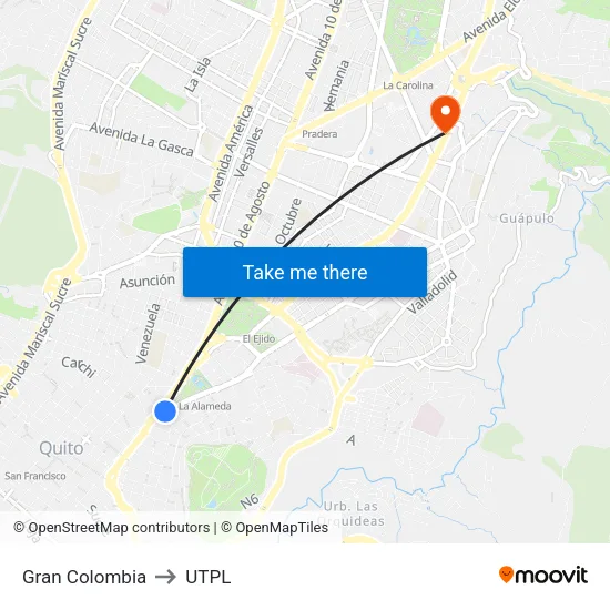 Gran Colombia to UTPL map