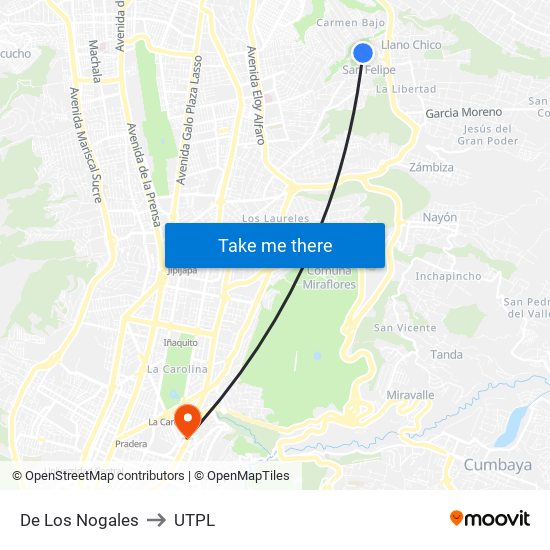 De Los Nogales to UTPL map