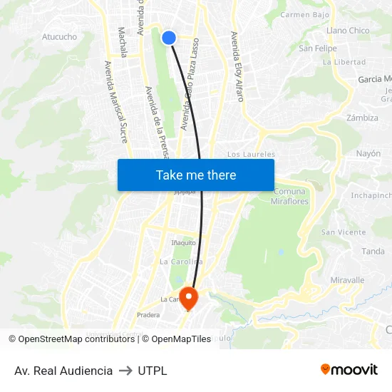 Av. Real Audiencia to UTPL map