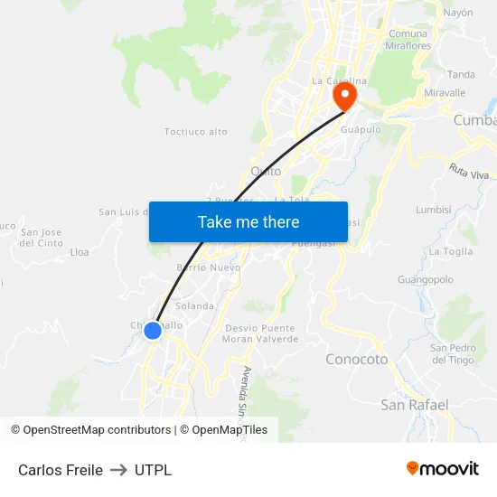 Carlos Freile to UTPL map