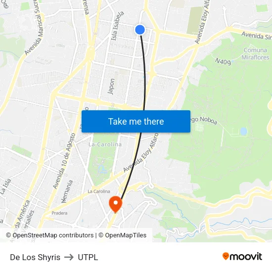 De Los Shyris to UTPL map