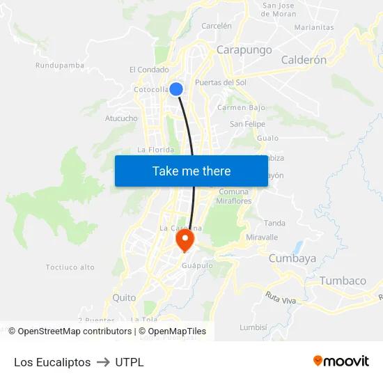Los Eucaliptos to UTPL map