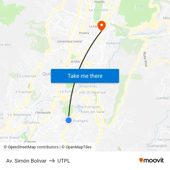 Av. Simón Bolivar to UTPL map