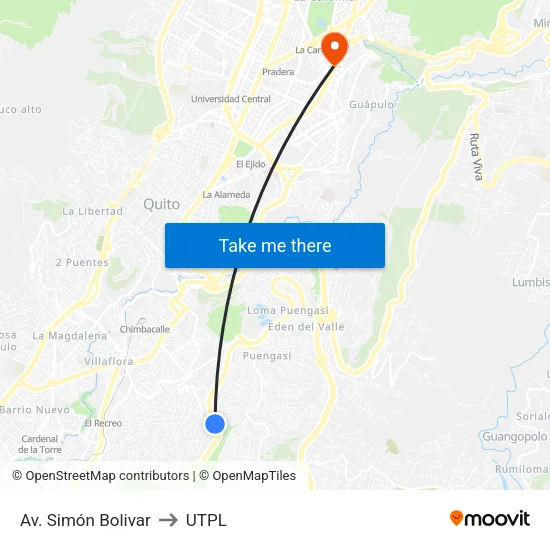 Av. Simón Bolivar to UTPL map