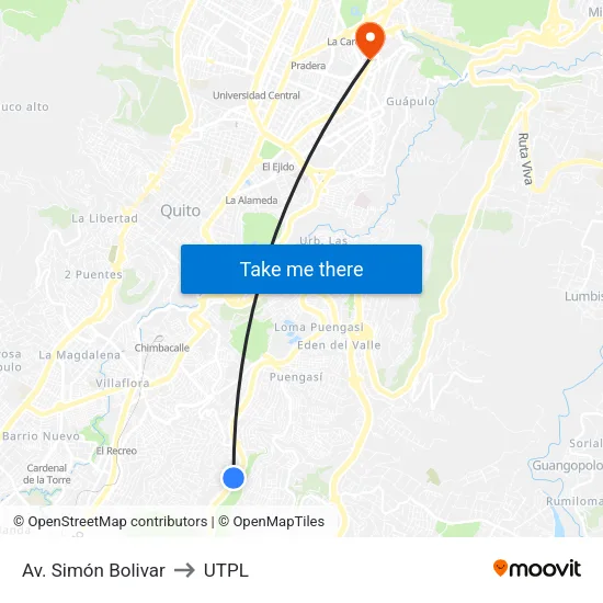 Av. Simón Bolivar to UTPL map