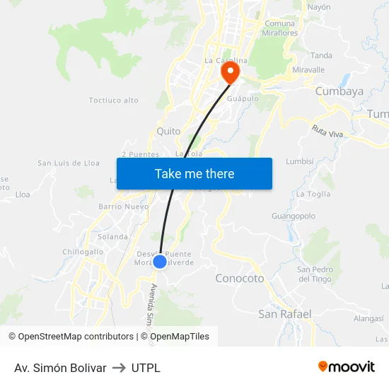 Av. Simón Bolivar to UTPL map