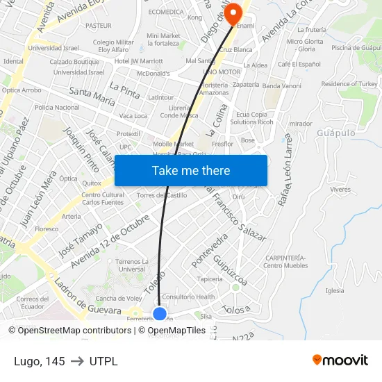 Lugo, 145 to UTPL map