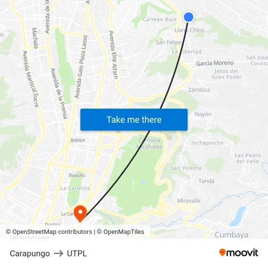 Carapungo to UTPL map