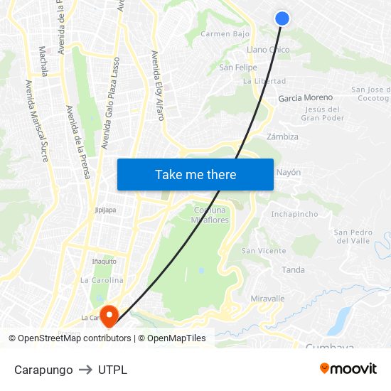 Carapungo to UTPL map