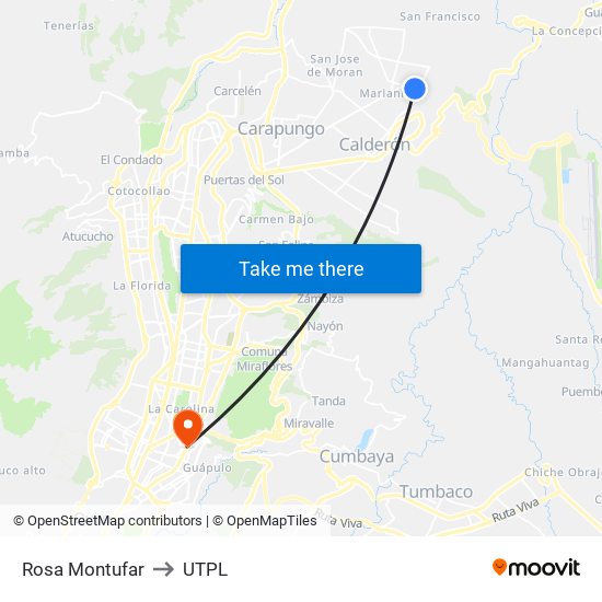 Rosa Montufar to UTPL map