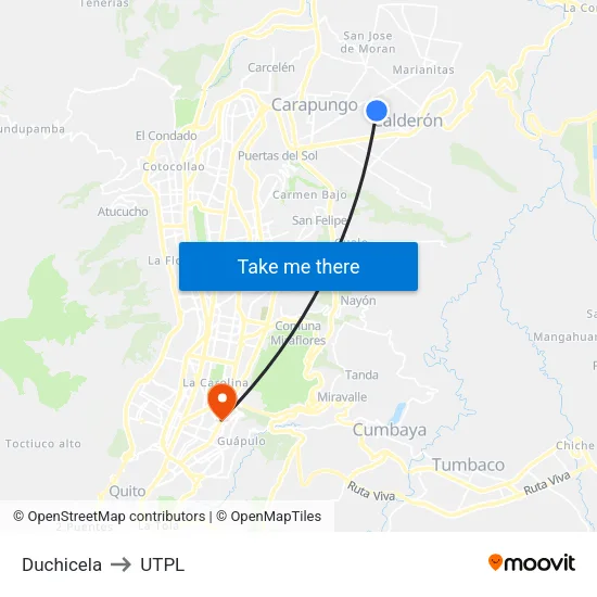 Duchicela to UTPL map