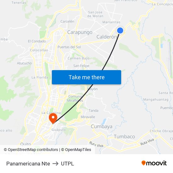 Panamericana Nte to UTPL map