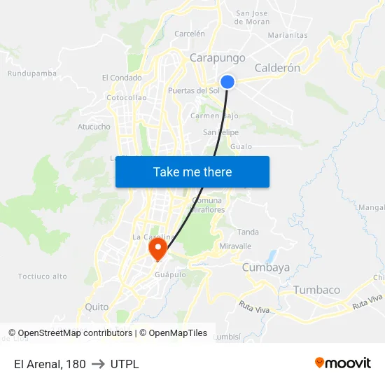 El Arenal, 180 to UTPL map
