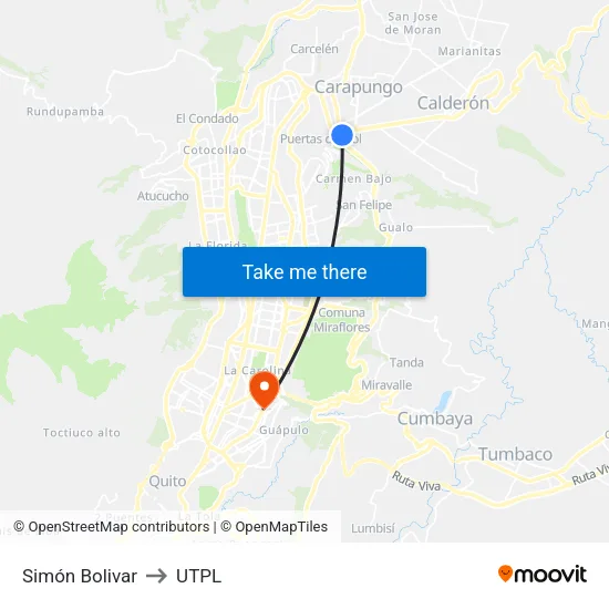 Simón Bolivar to UTPL map