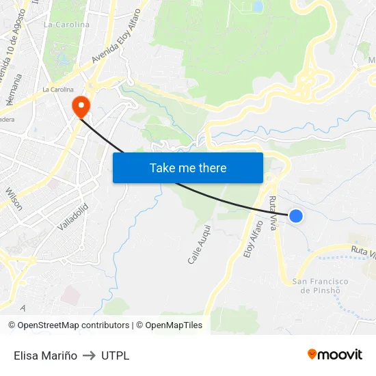 Elisa Mariño to UTPL map