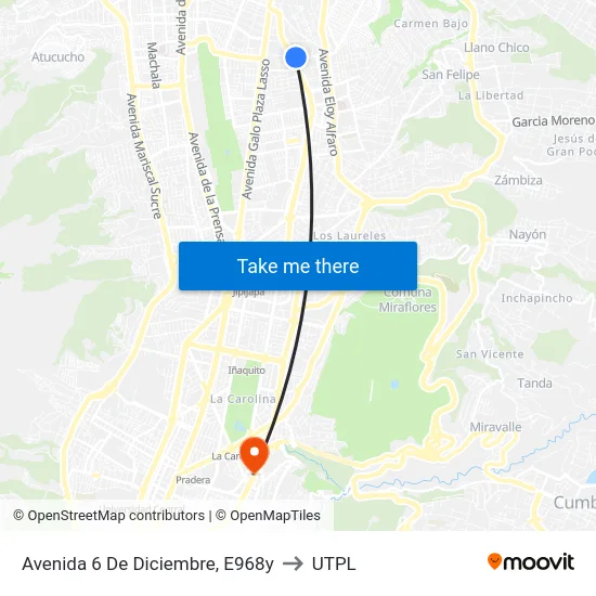 Avenida 6 De Diciembre, E968y to UTPL map