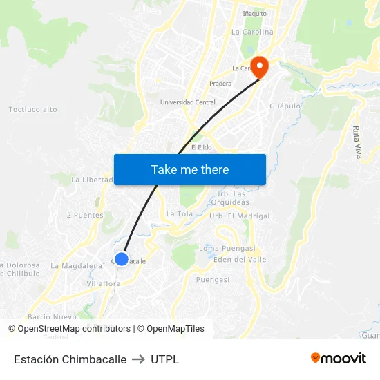 Estación Chimbacalle to UTPL map