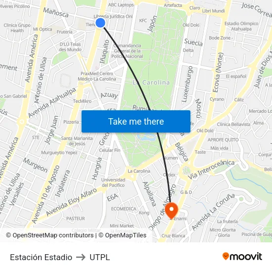 Estación Estadio to UTPL map