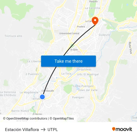 Estación Villaflora to UTPL map
