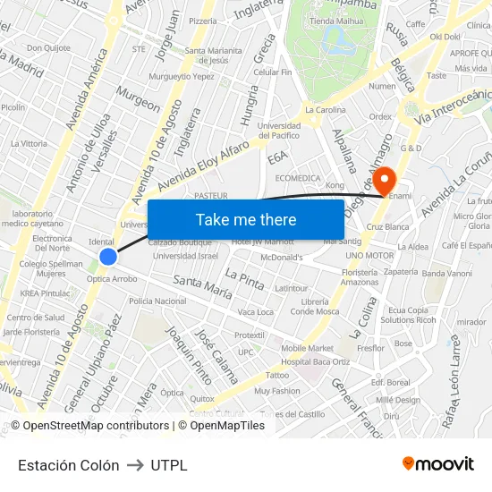 Estación Colón to UTPL map