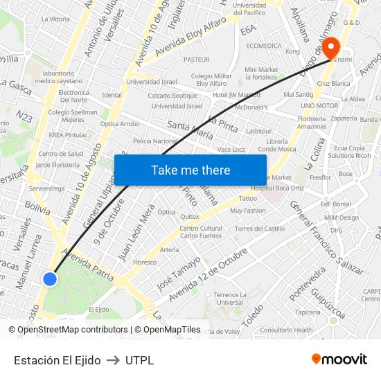 Estación El Ejido to UTPL map