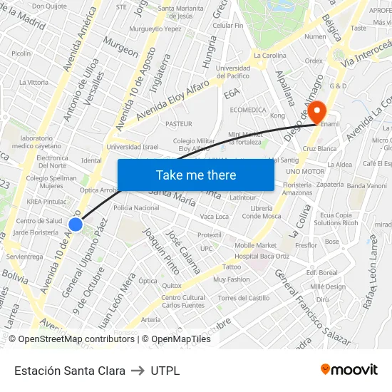 Estación Santa Clara to UTPL map