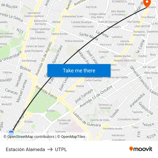 Estación Alameda to UTPL map