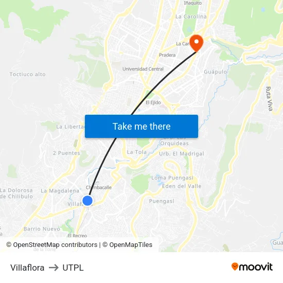 Villaflora to UTPL map
