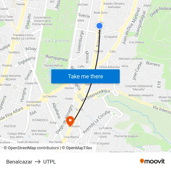 Benalcazar to UTPL map