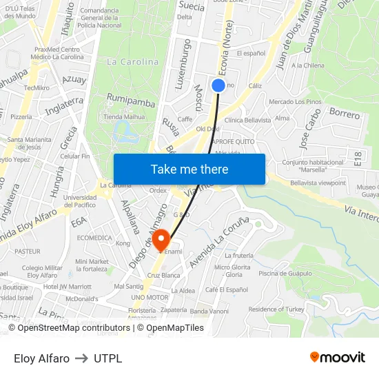 Eloy Alfaro to UTPL map
