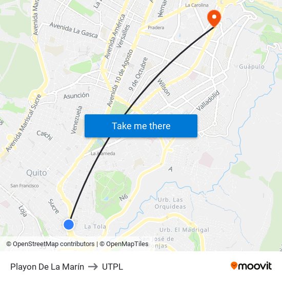 Playon De La Marín to UTPL map