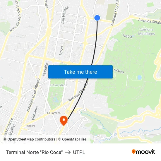 Terminal Norte "Rio Coca" to UTPL map