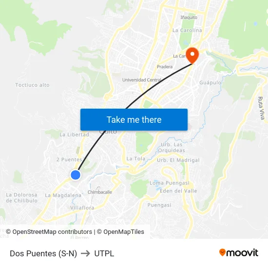 Dos Puentes (S-N) to UTPL map