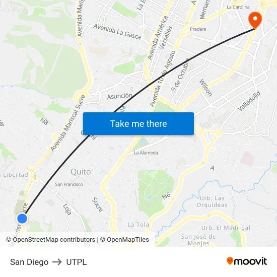 San Diego to UTPL map