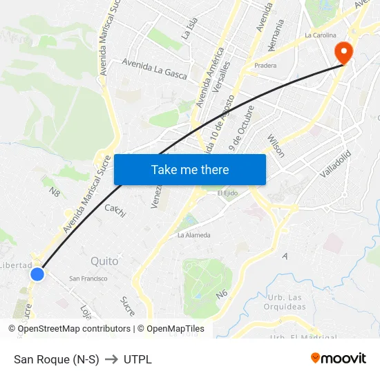 San Roque (N-S) to UTPL map