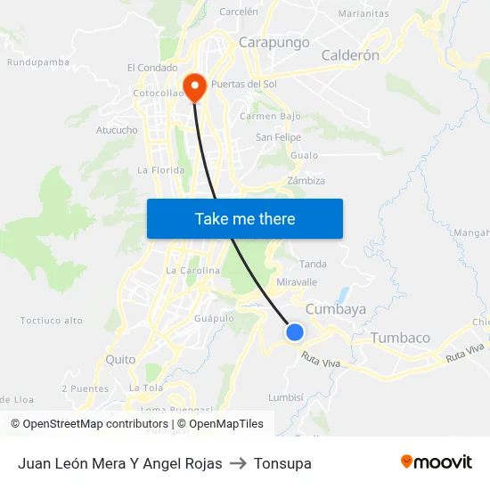 Juan León Mera Y Angel Rojas to Tonsupa map