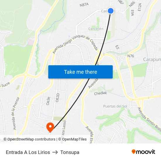 Entrada A Los Lirios to Tonsupa map