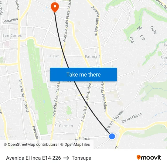 Avenida El Inca E14-226 to Tonsupa map