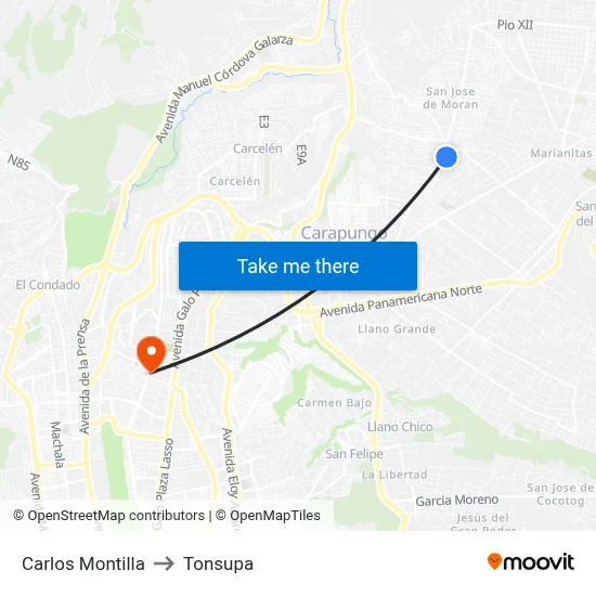 Carlos Montilla to Tonsupa map