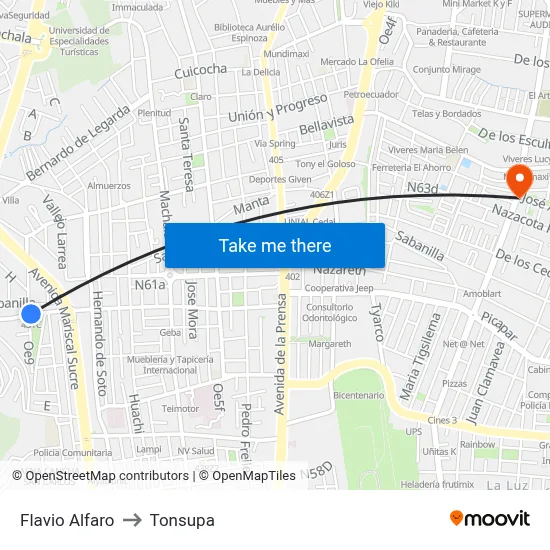 Flavio Alfaro to Tonsupa map