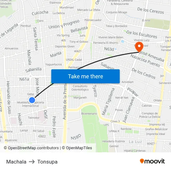 Machala to Tonsupa map