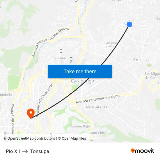 Pio XII to Tonsupa map
