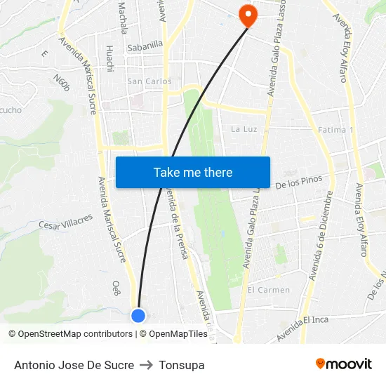 Antonio Jose De Sucre to Tonsupa map