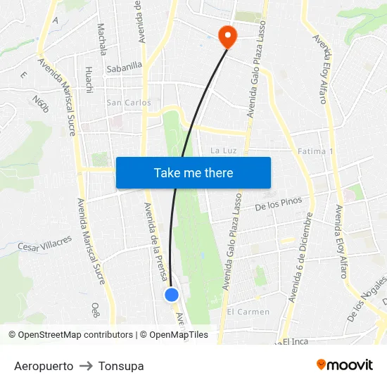 Aeropuerto to Tonsupa map