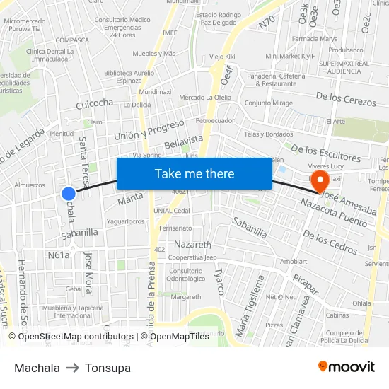 Machala to Tonsupa map