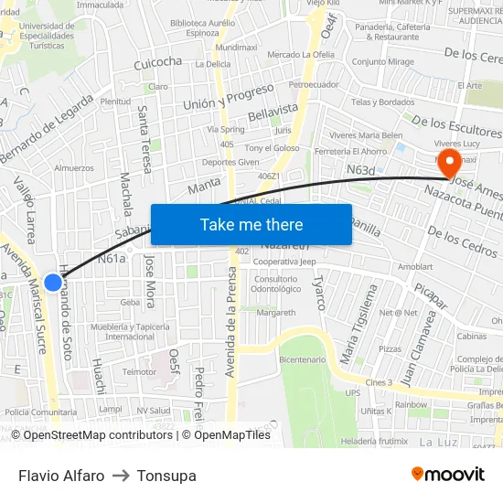 Flavio Alfaro to Tonsupa map