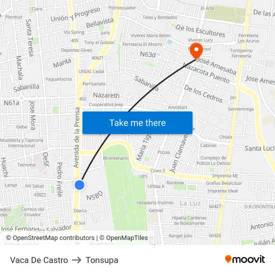 Vaca De Castro to Tonsupa map