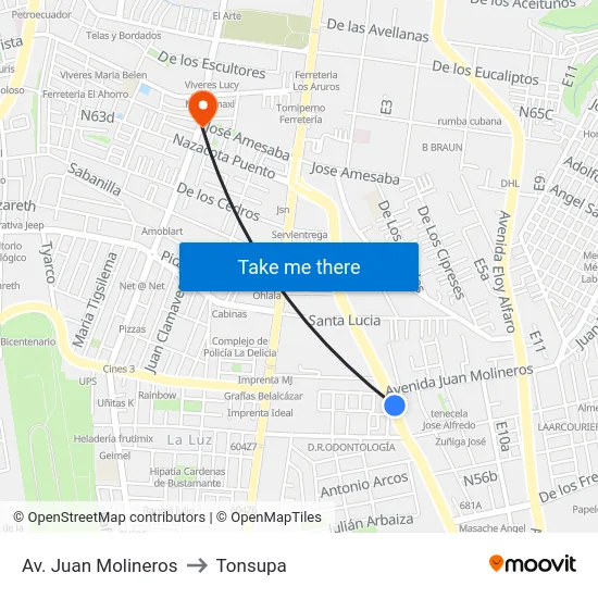 Av. Juan Molineros to Tonsupa map