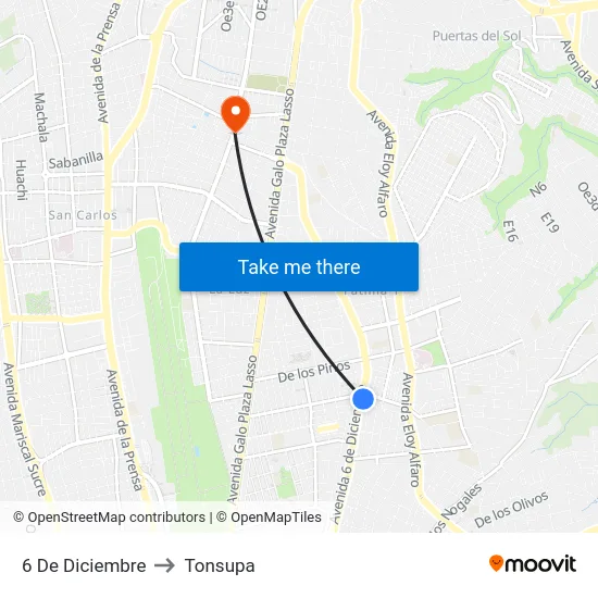 6 De Diciembre to Tonsupa map